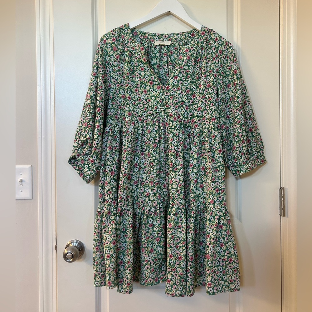 Entro Green Floral Dress with Pink and White Flowers